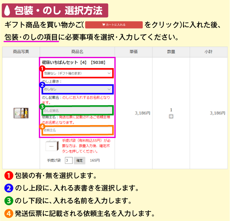 包装のし選択